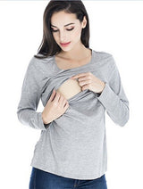 Long Sleeve Breastfeeding Tops Women Nursing T-shirt Cotton