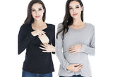 Long Sleeve Breastfeeding Tops Women Nursing T-shirt Cotton