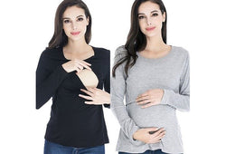 Long Sleeve Breastfeeding Tops Women Nursing T-shirt Cotton