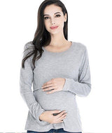 Long Sleeve Breastfeeding Tops Women Nursing T-shirt Cotton
